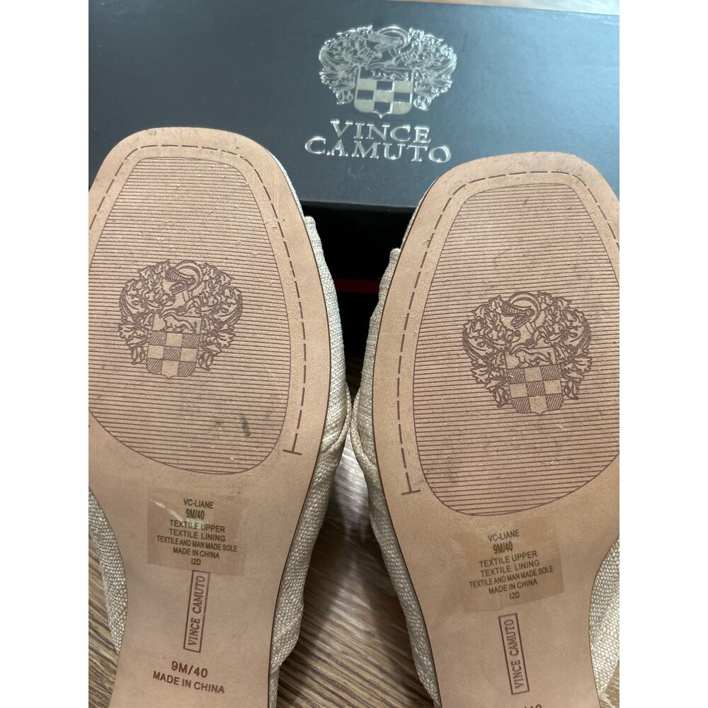 Vince Camuto Liane Natural Linen Raffia Slide Sandals Gold Ring Round Heel New 9 - Picture 10 of 14